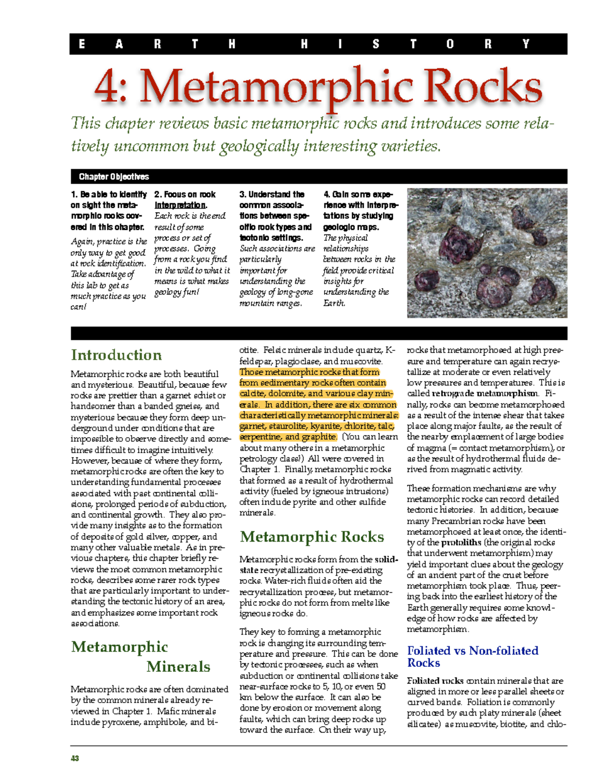 CH 4a Metamorphic Rocks - E A R T H H I S T O R Y 4: Metamorphic Rocks ...