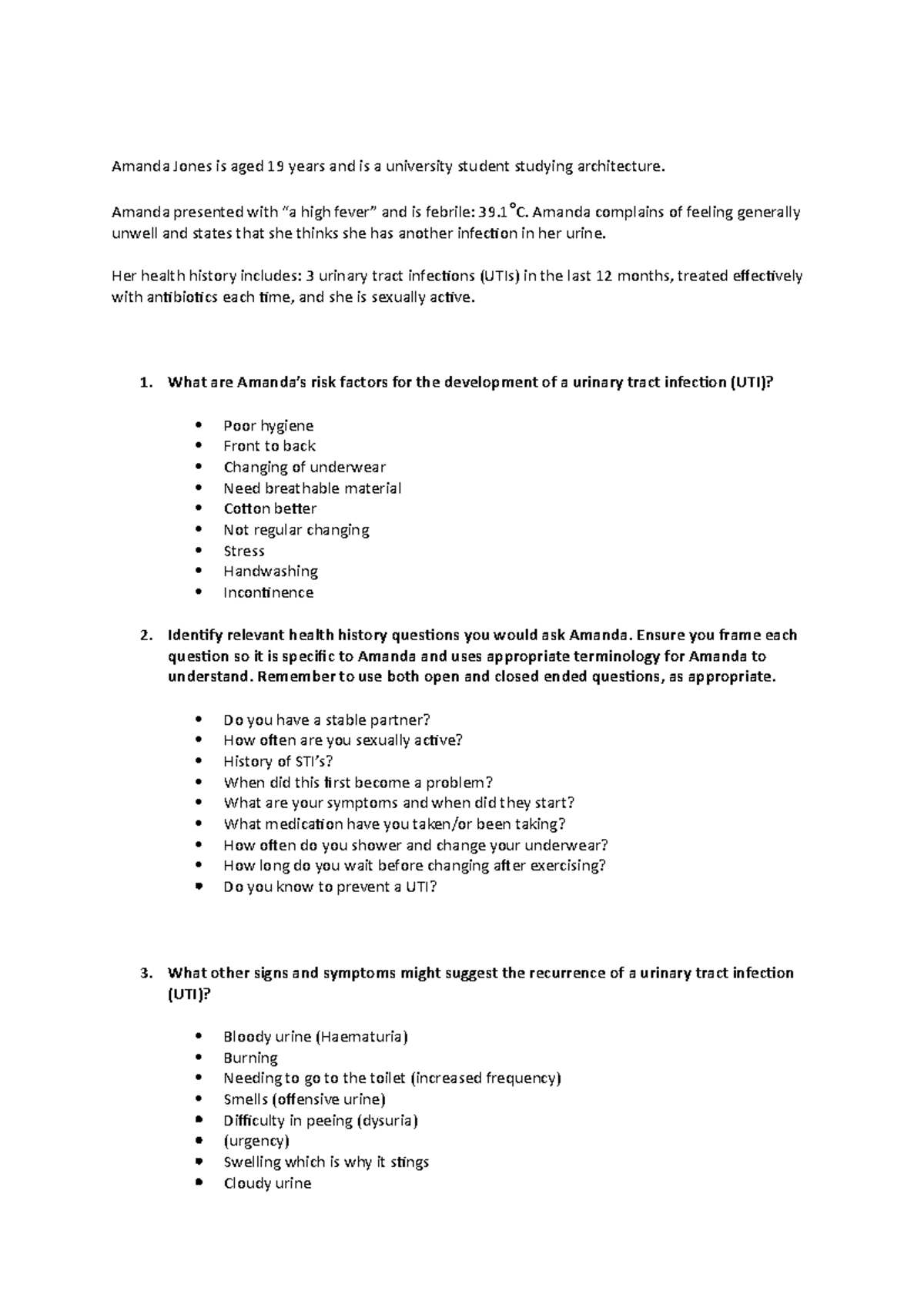 HNN112 Case Study Amanda - Amanda Jones is aged 19 years and is a ...