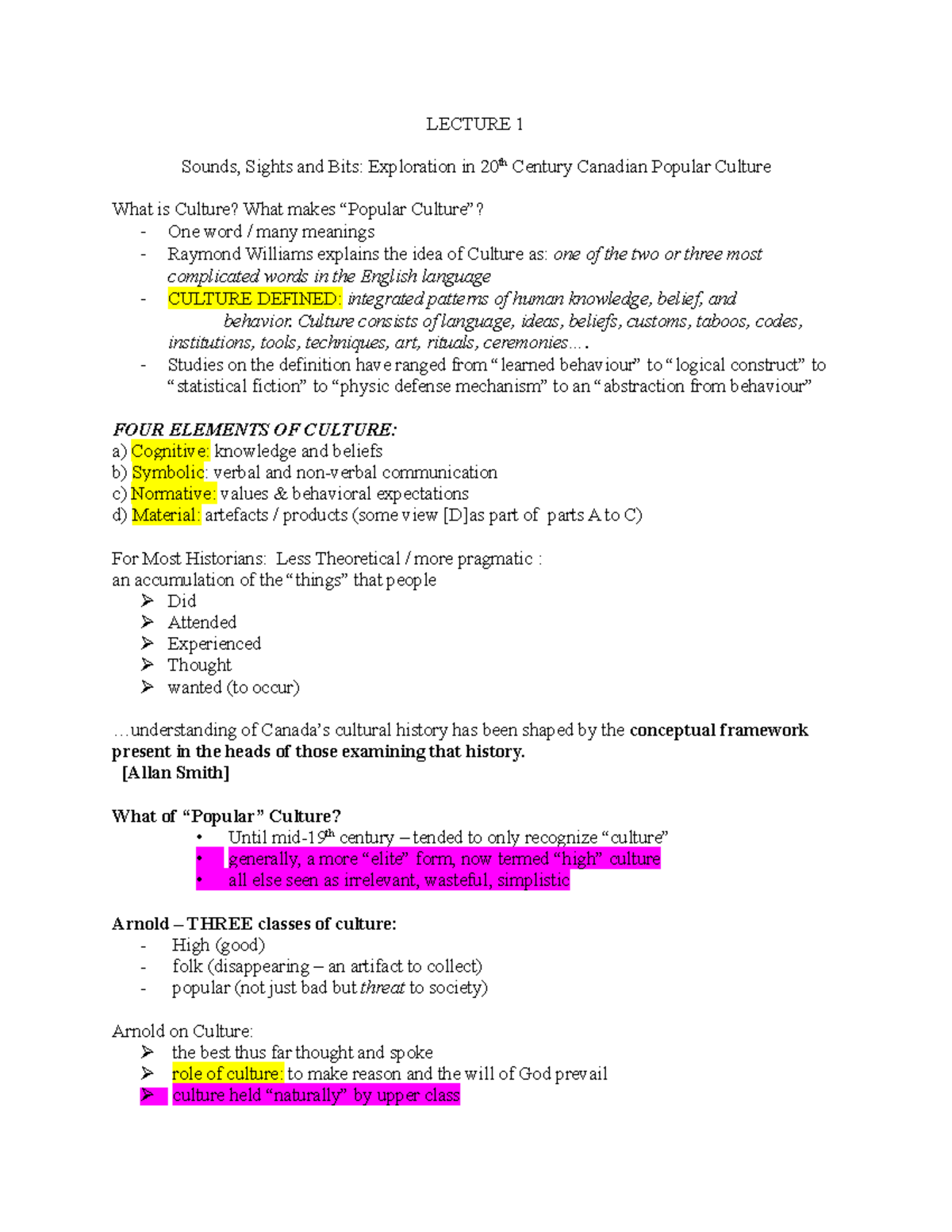 POP Culture - notes from lecture - LECTURE 1 Sounds, Sights and Bits ...