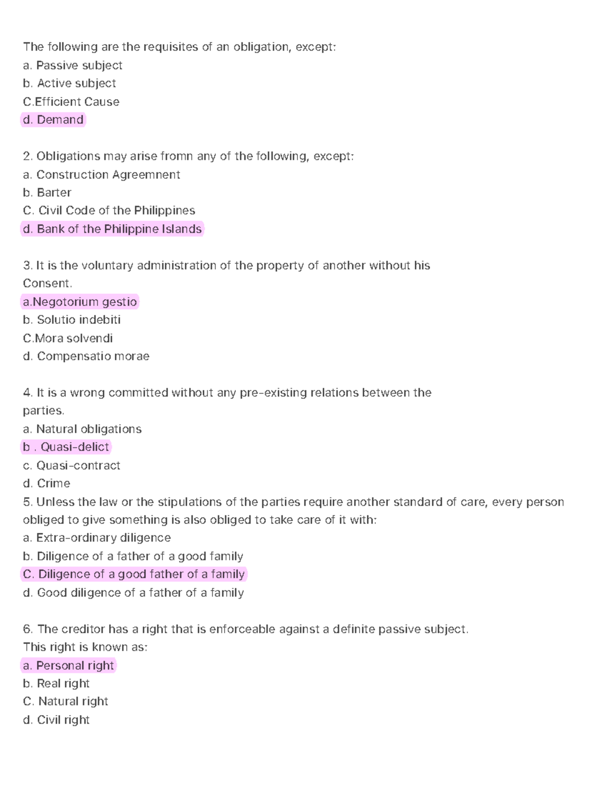 obligation requisites - The following are the requisites of an ...