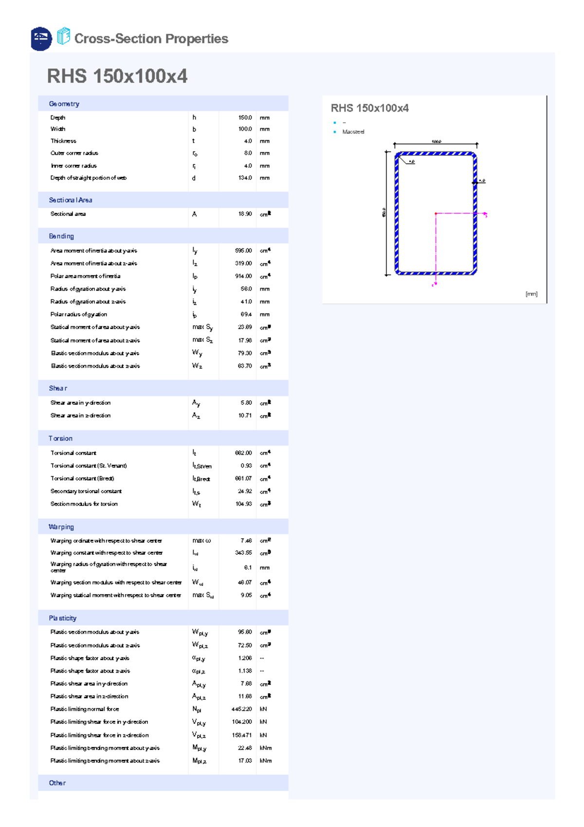 rhs-150x100x4-cross-section-properties-rhs-150x100x-geometry-depth-h
