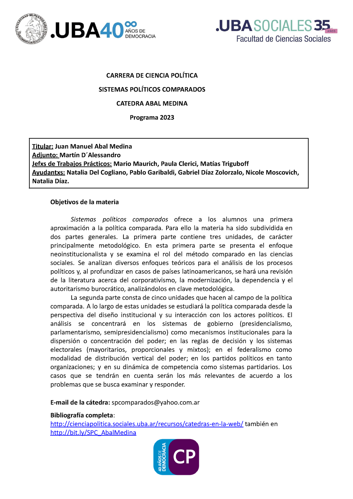 565 - Sistemas Políticos Comparados - ABAL Medina - CARRERA DE CIENCIA ...