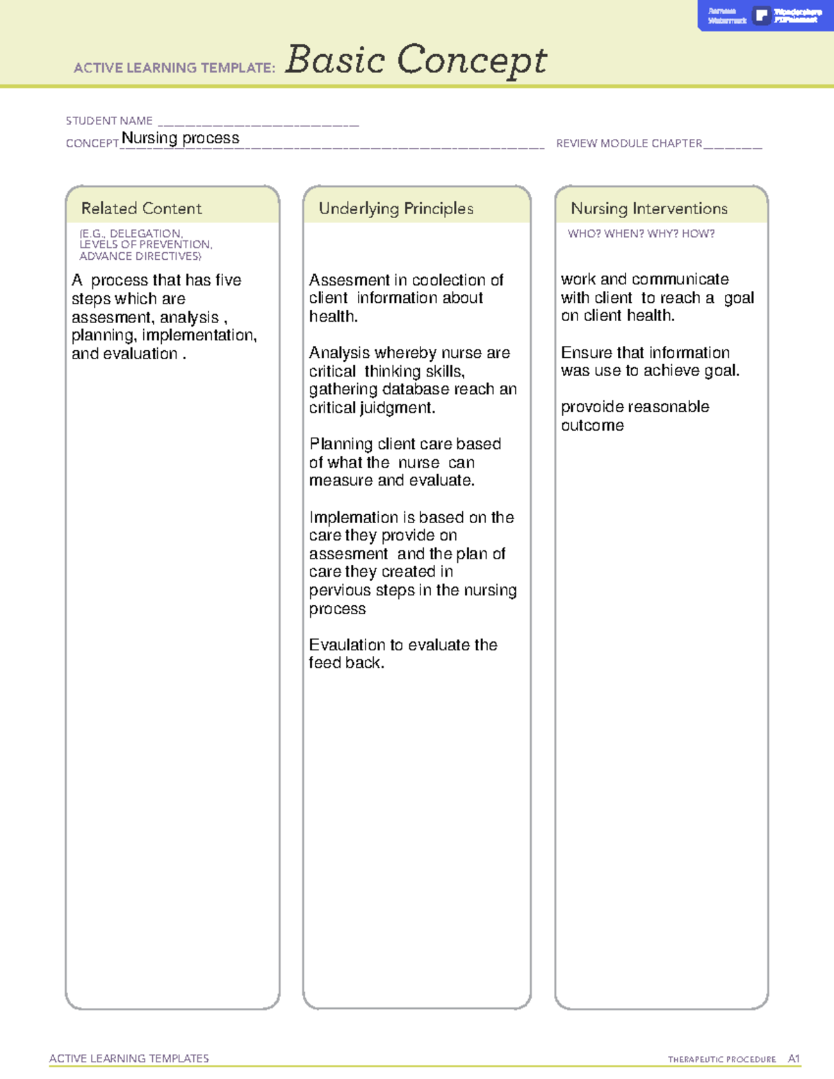 Nurse process - ACTIVE LEARNING TEMPLATES THERAPEUTIC PROCEDURE A Basic ...