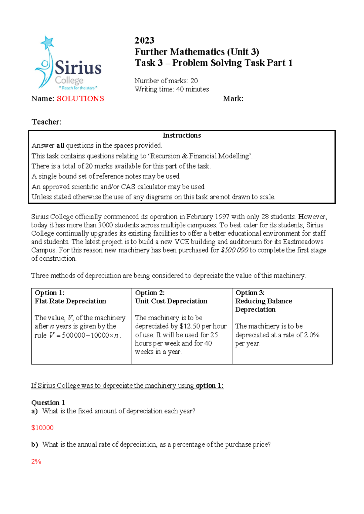 2023 FM Problem Solving Task Solutions - 2023 Further Mathematics (Unit ...