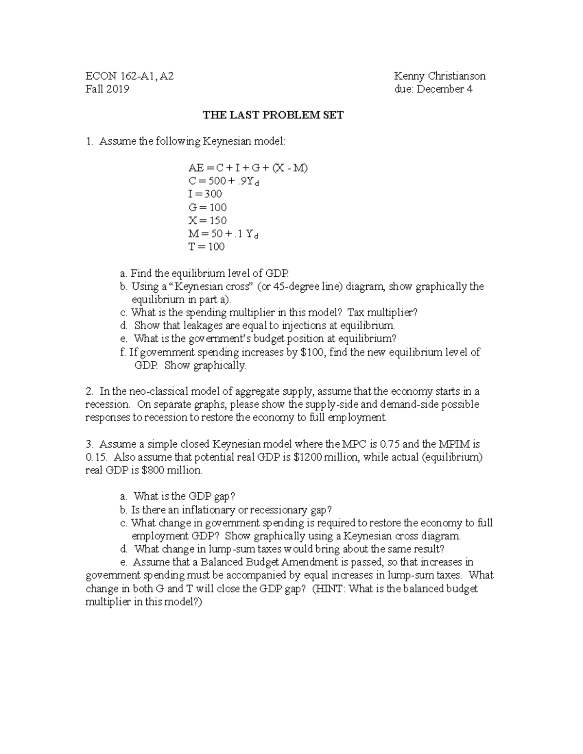 Problem Set Number 10 Econ 162 Bu Studocu