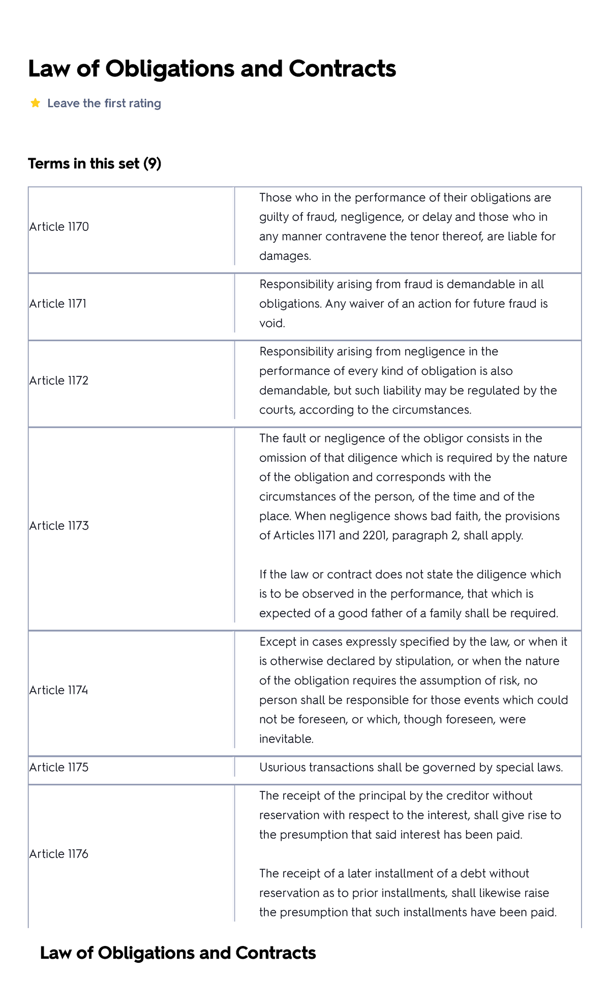 Law Of Obligations And Contracts Flashcard - Law Of Obligations And ...