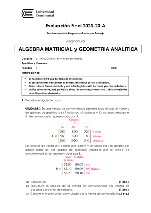 Algebra Matricial Y Geometria Producto Académico N°3 - Álgebra ...