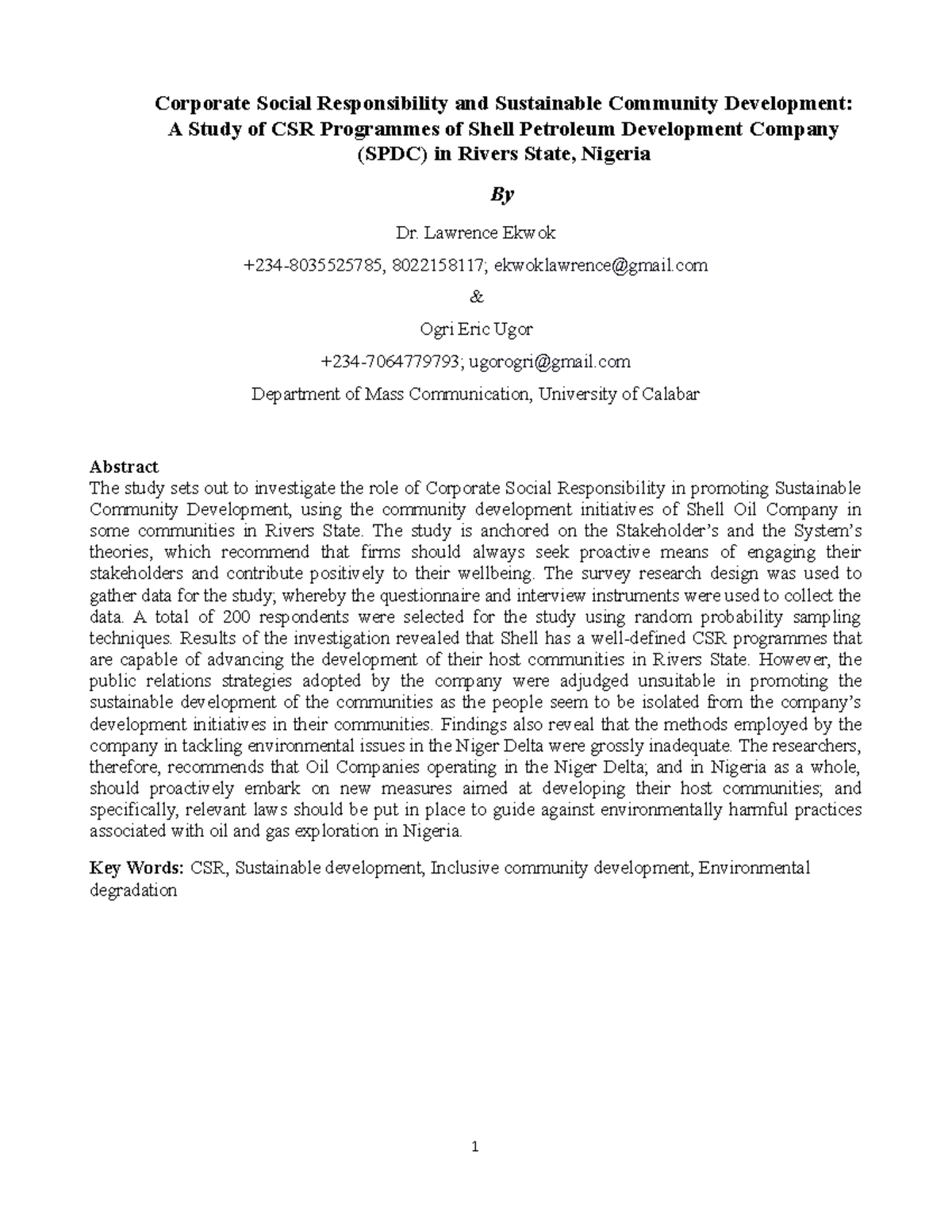 Corporate Social Responsibilityand Sustainable Community Development ...
