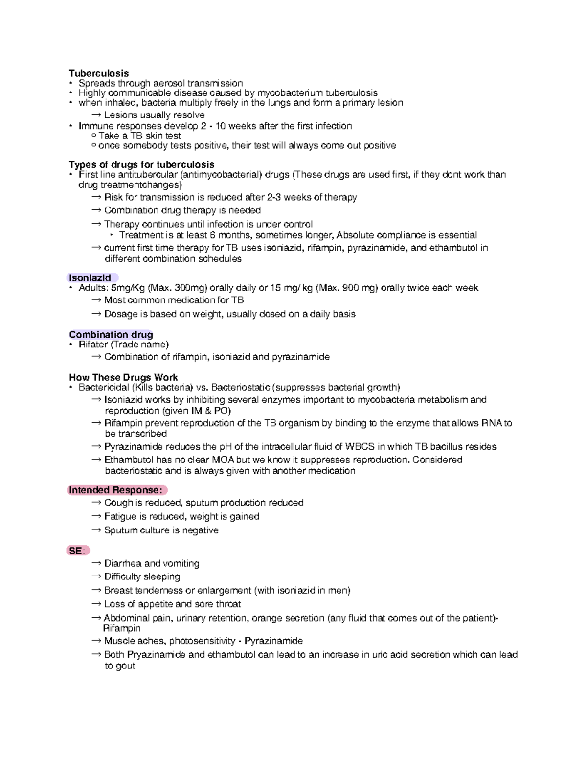 Chapter 10 TB - Lecture notes 10 - Tuberculosis Spreads through aerosol ...
