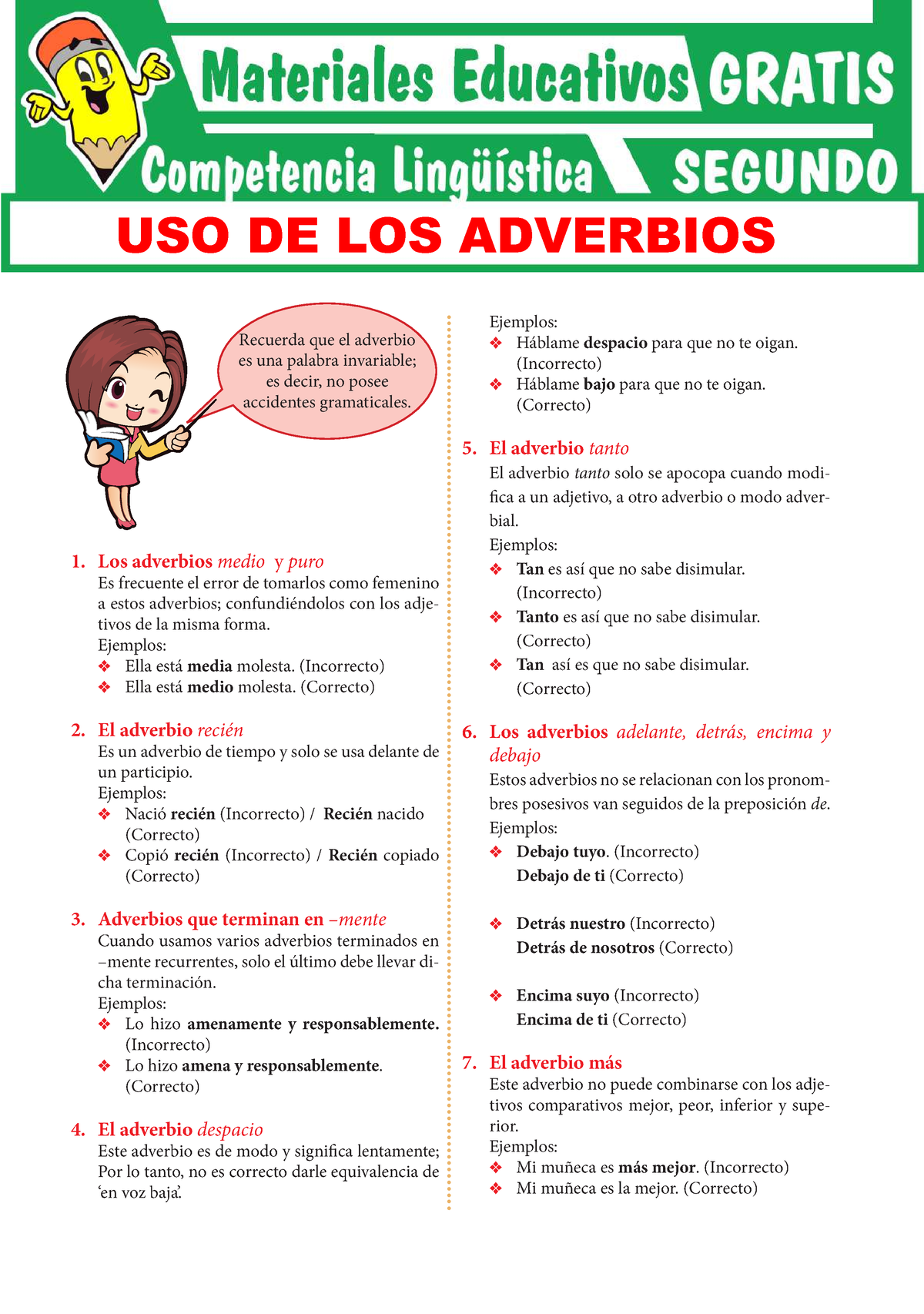 Uso De Los Adverbios Para Segundo Grado De Secundaria - 1. Los ...