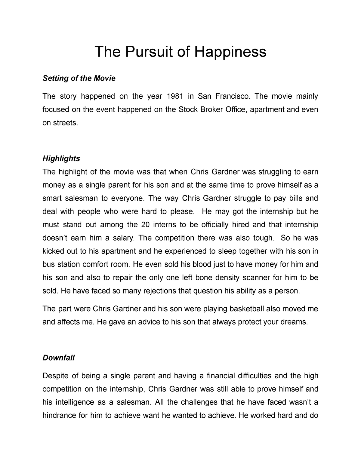 essay on the movie pursuit of happiness