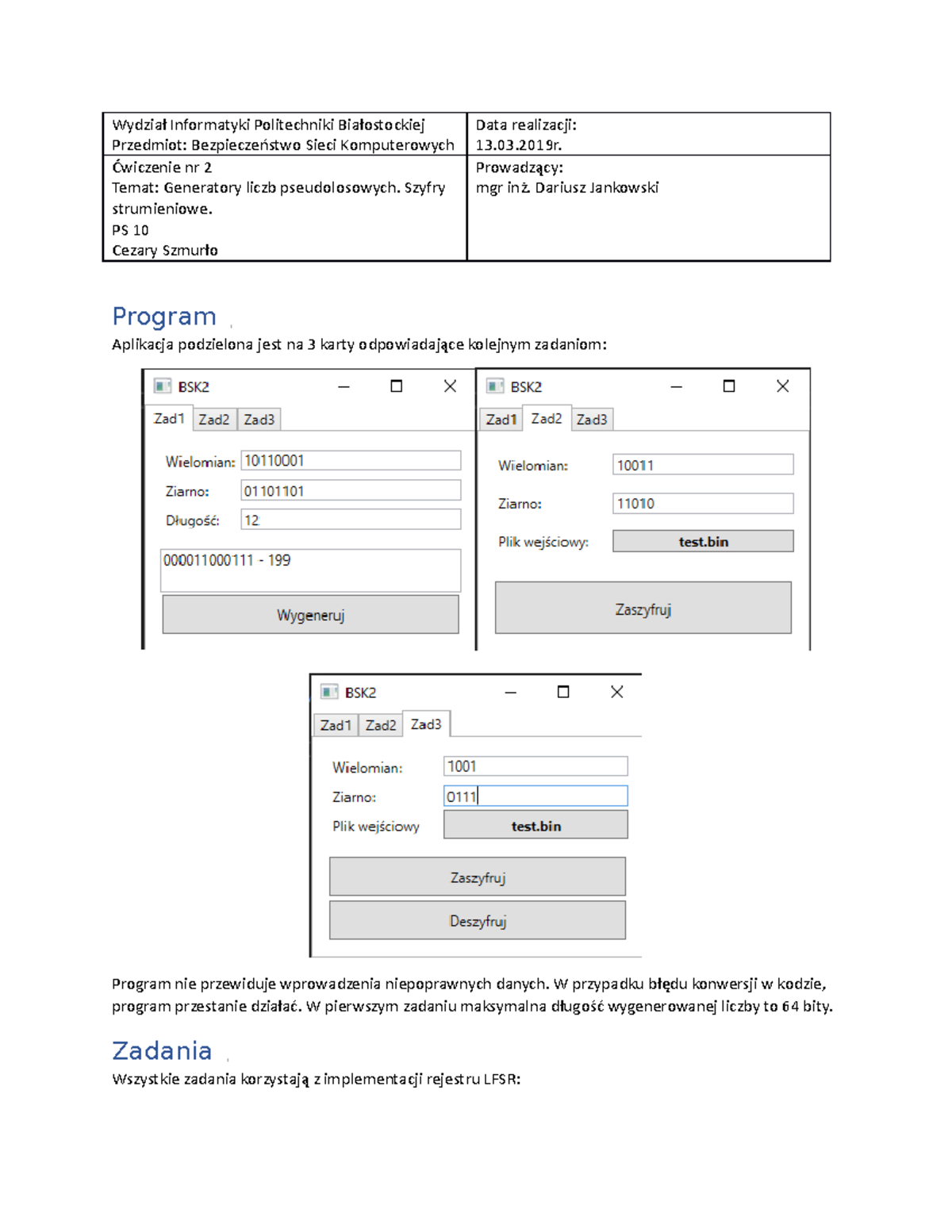 BSK Sprawozdanie 2 - Wydział Informatyki Politechniki Białostockiej ...