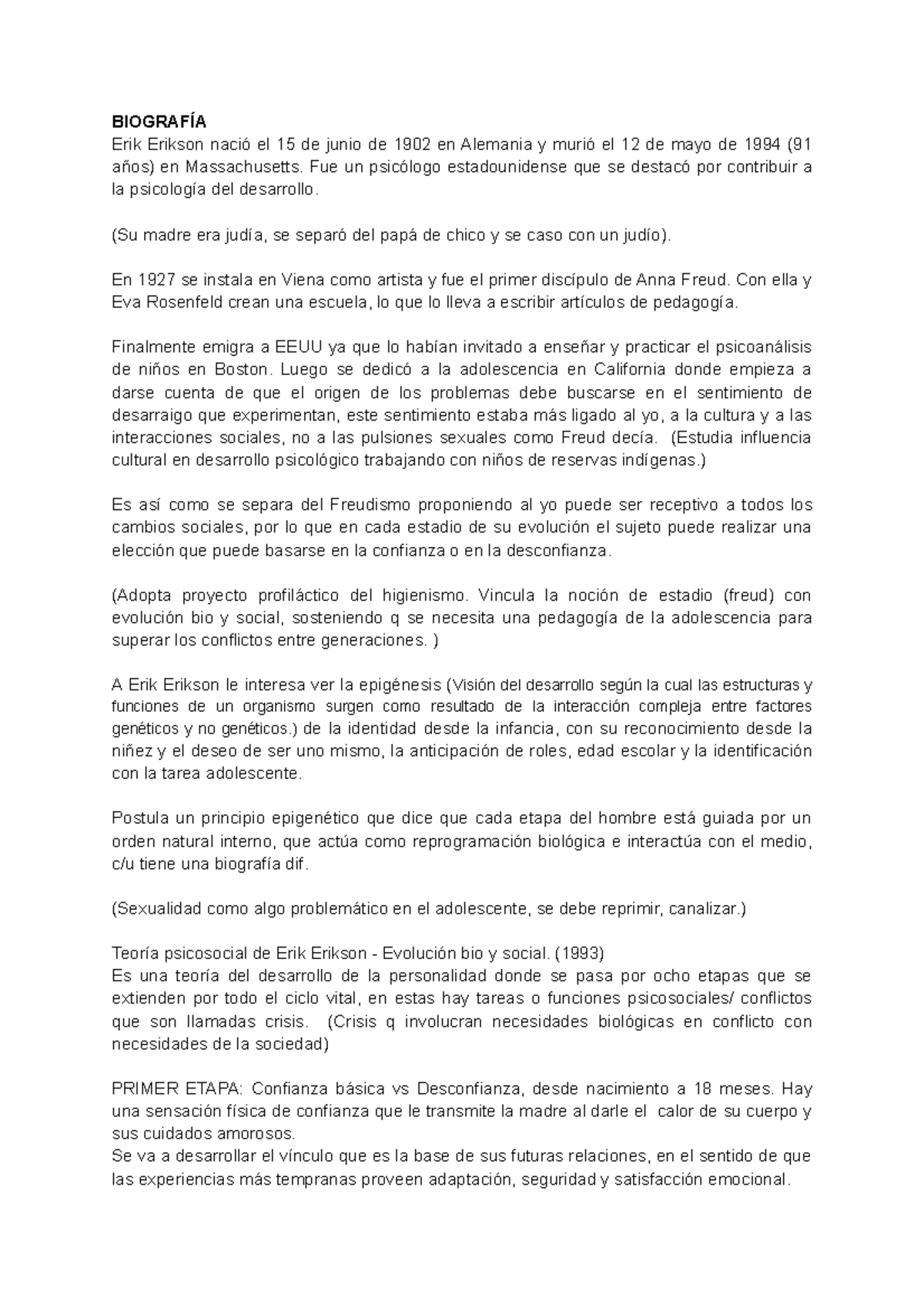 Erik Erikson resumen BIOGRAFÍA Erik Erikson nació el 15 de junio de