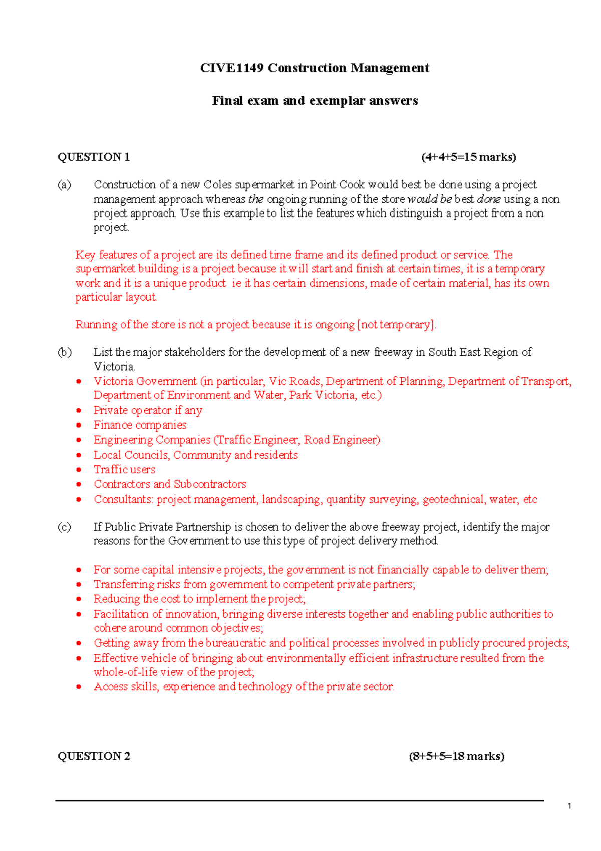 Exam 19 June 2015, questions and answers - CIVE1149 Construction ...