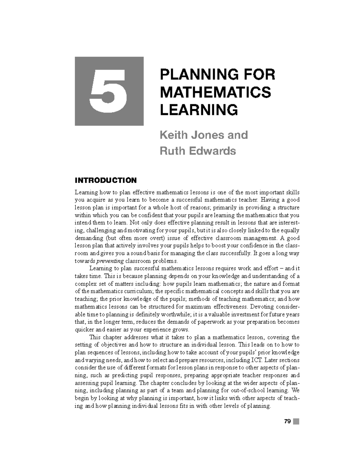 Topic 4 Planning for Mathematics Learning - INTRODUCTION Learning how ...