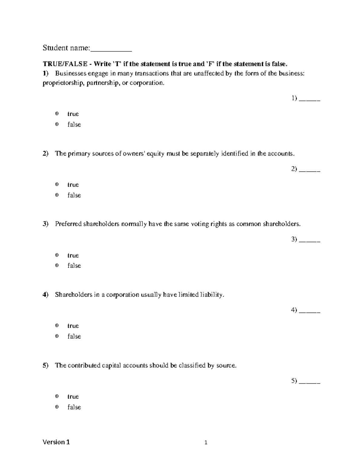 Chapter 14 version 1 - Assignments - Student name:__________ TRUE/FALSE ...