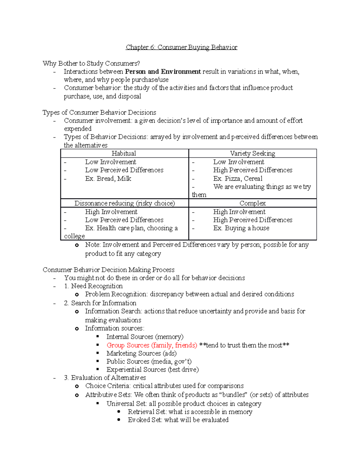 MKTG Exam 2 Notes - David Crockett - Chapter 6: Consumer Buying ...