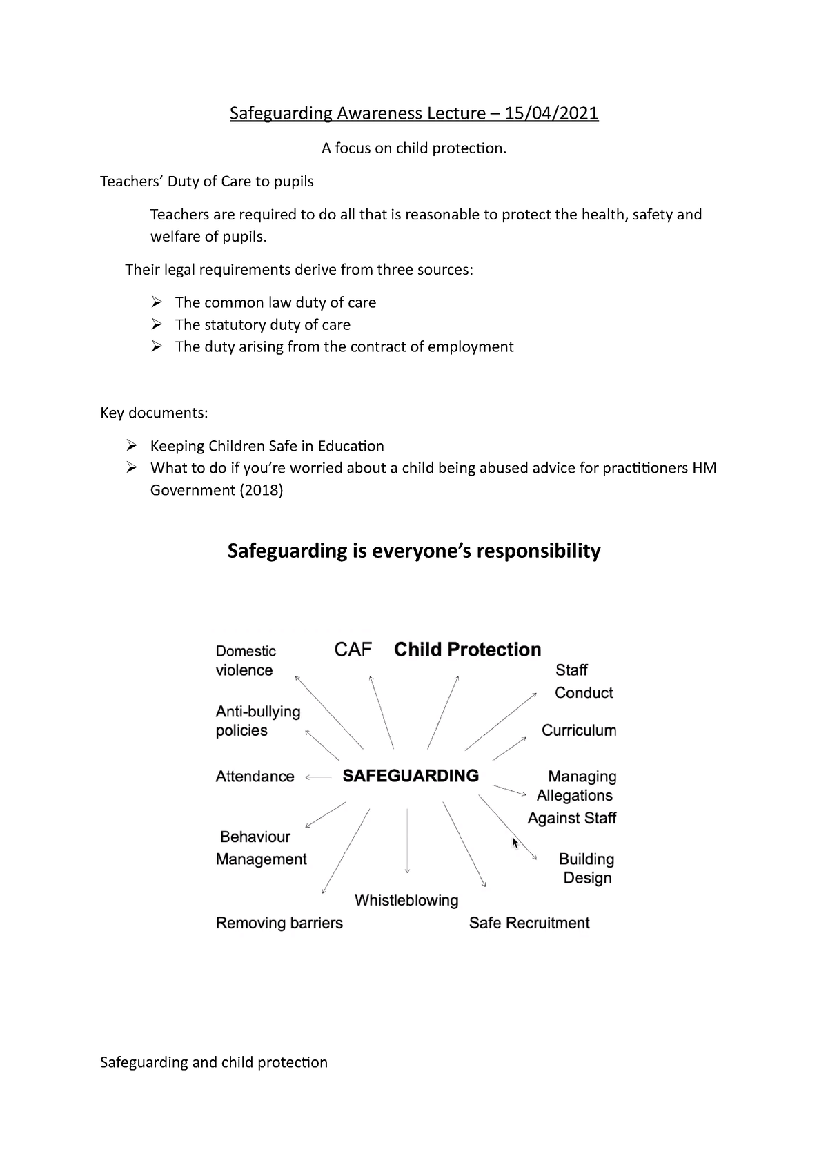 Safeguarding Awareness Lecture - Teachers’ Duty Of Care To Pupils ...