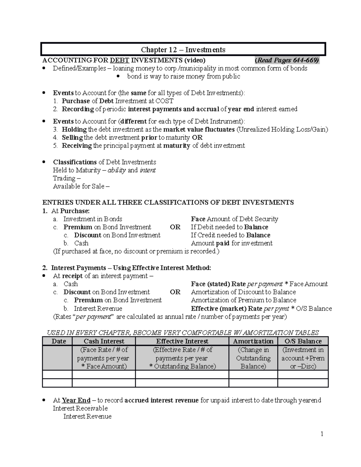 Ch 12 Accounting For Investments Notes W/ Solutions - Chapter 12 ...