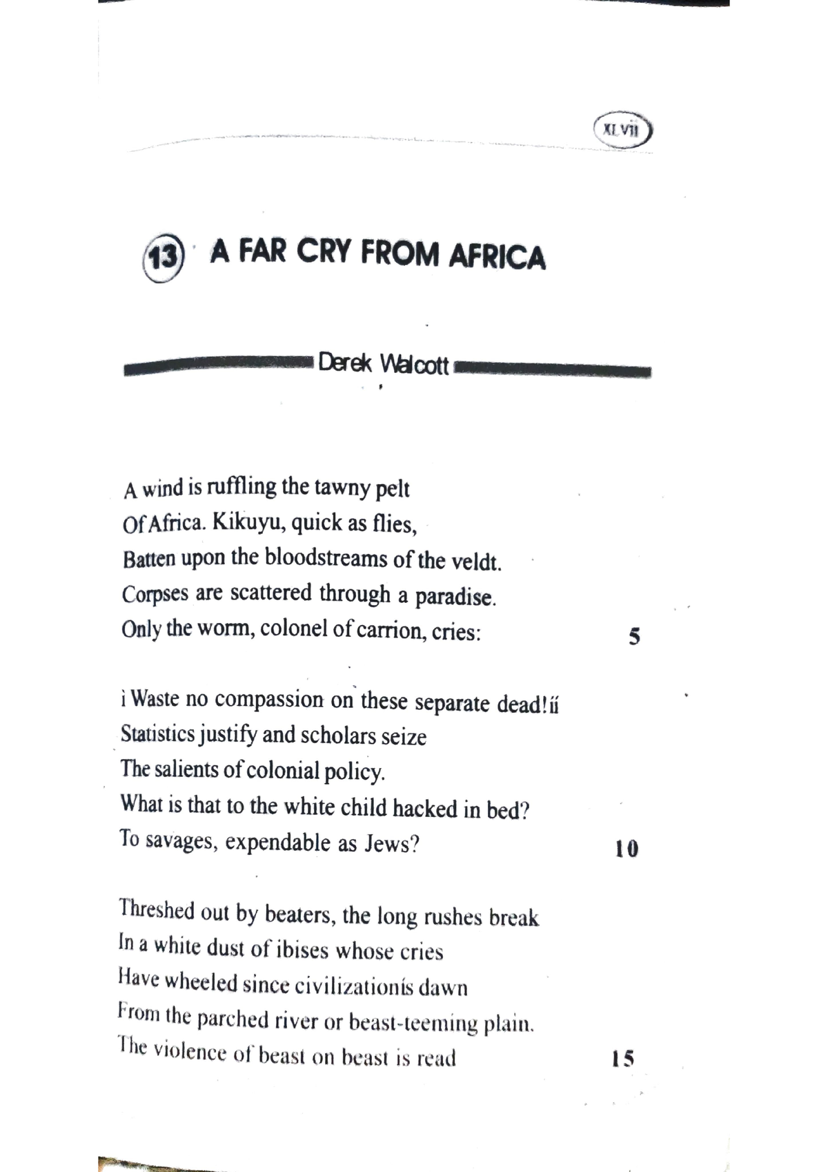 A Far Cry From Africa Derek Walcott XL VI 13 A FAR CRY FROM