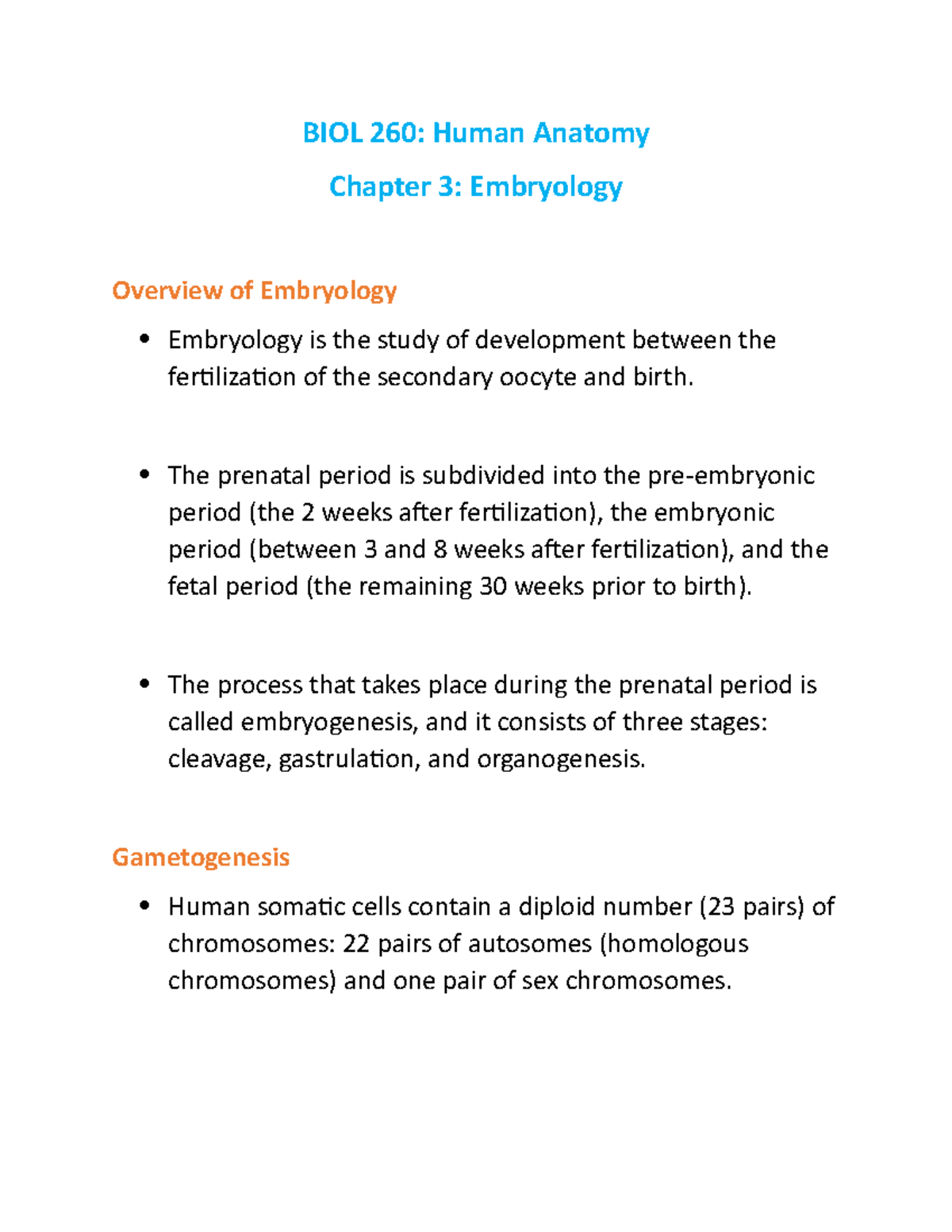 Human Anatomy Ch 3 (Notes) - BIOL 260: Human Anatomy Chapter 3