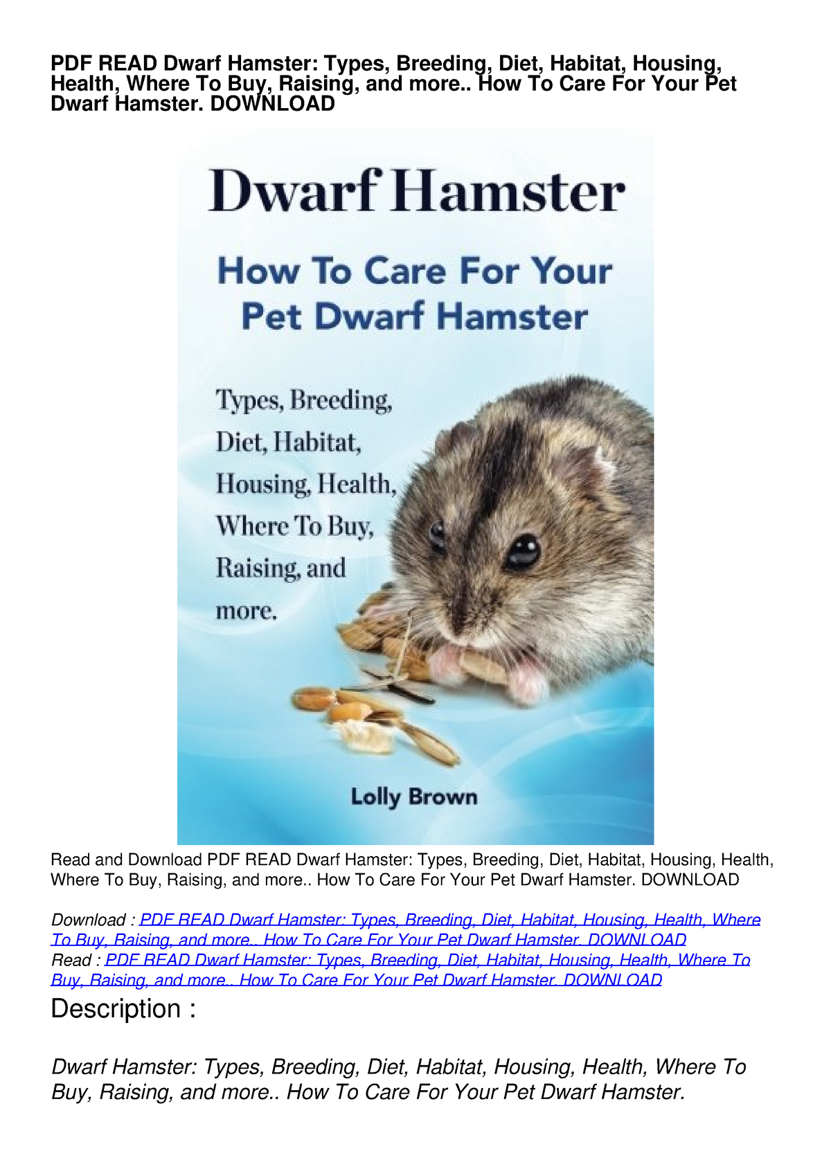 Dwarf Hamster Care Sheet: Food, Habitat & Health