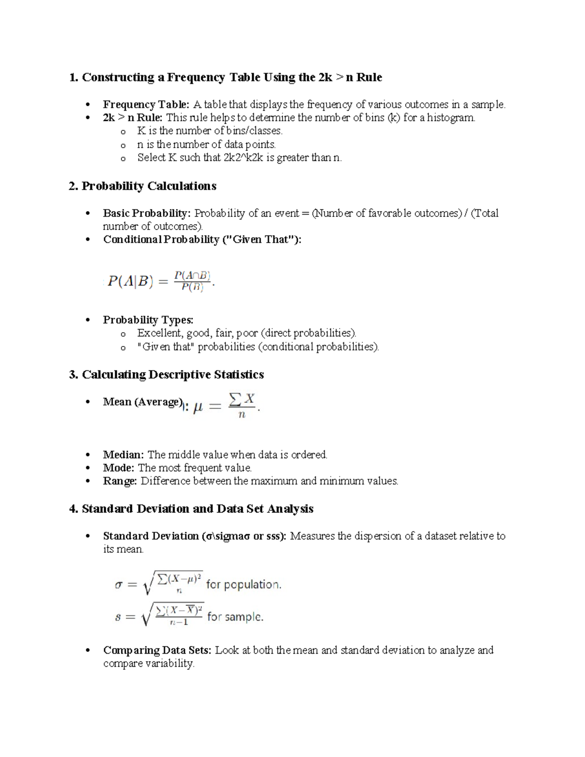 Exam 1 review - 1. Constructing a Frequency Table Using the 2k > n Rule ...