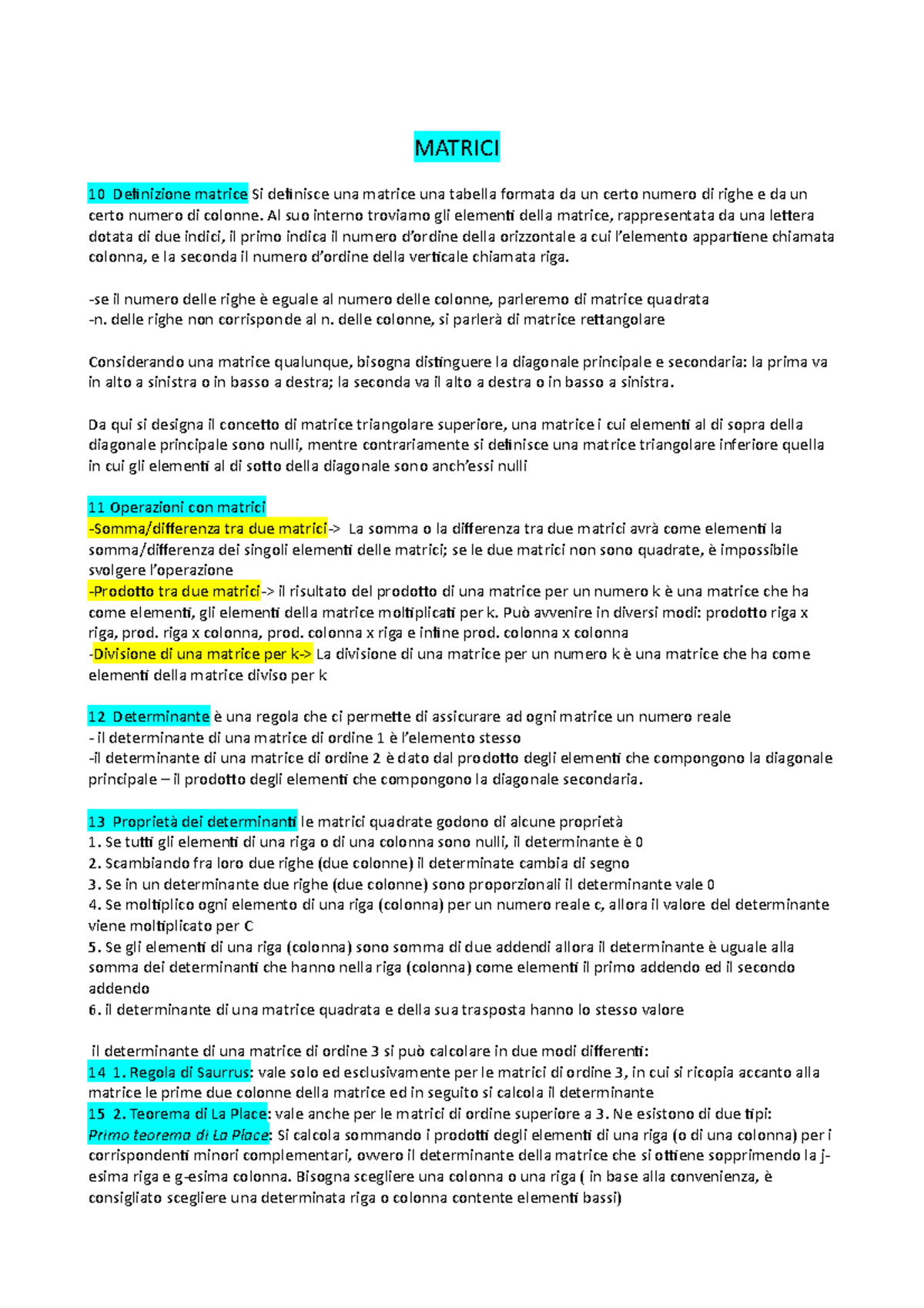 Appunti lezione Matematica MATRICI 10 Definizione matrice Si