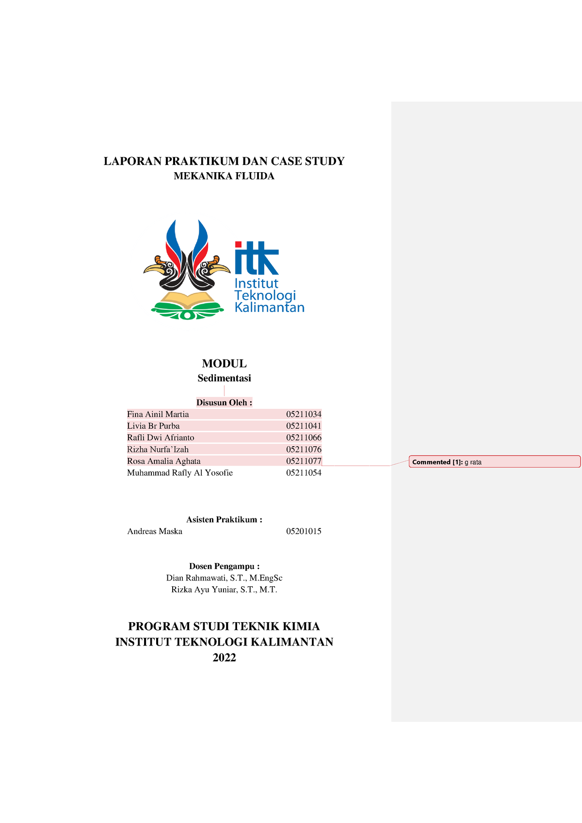 Laporan Sedimentasi Kelompok J Revisi - LAPORAN PRAKTIKUM DAN CASE ...