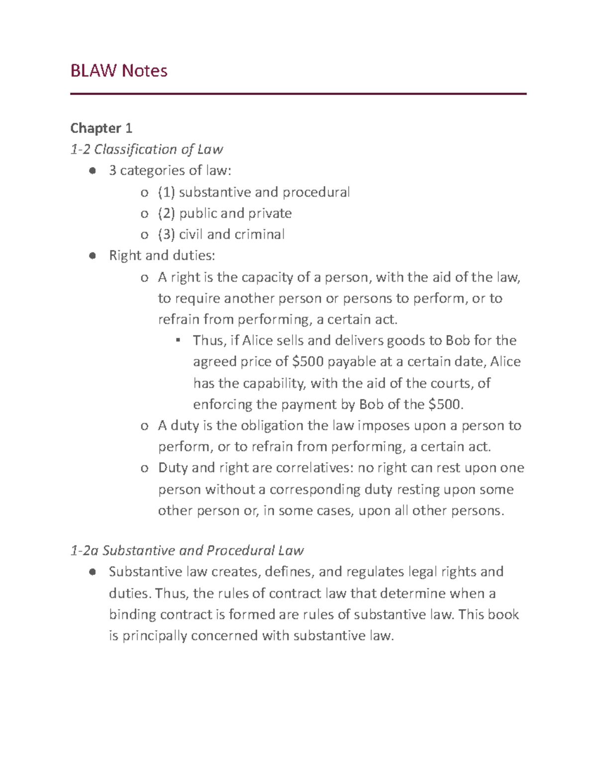 BLAW Notes 1-2 And 1-3 - BLAW 3201, Fall 2021 - BLAW Notes Chapter 1 1 ...