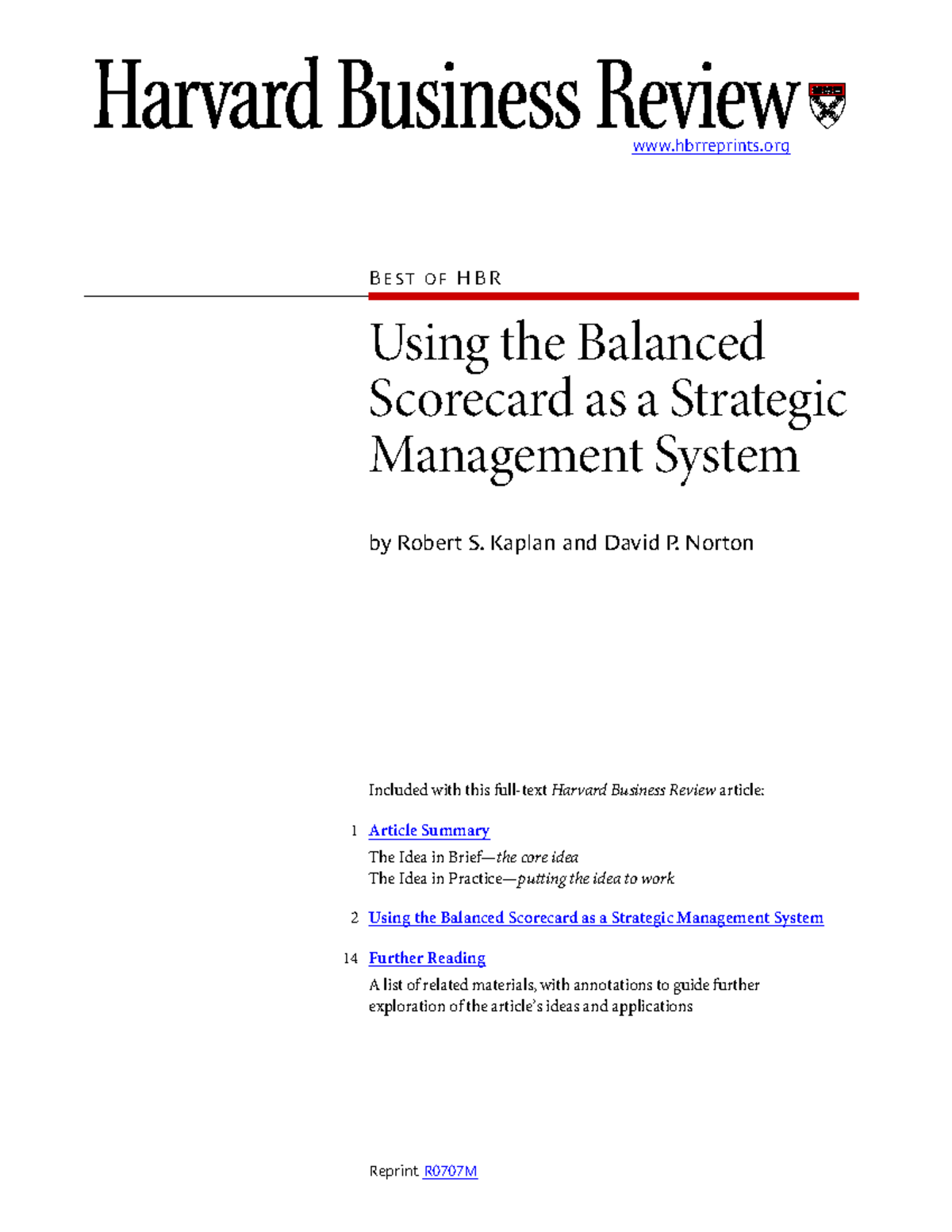 Using the Balanced Scorecard as a Strategic Management System - Kaplan ...