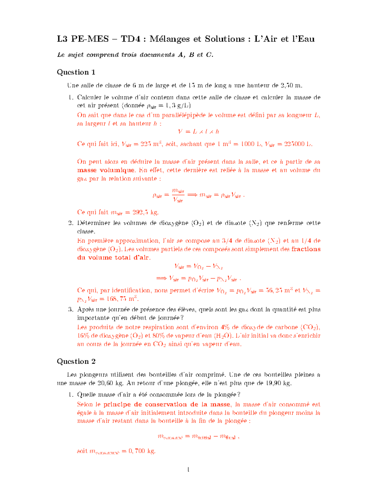 TD4 - Air et Eau - Correction - L3 PE-MES – TD4 : M ́elanges et ...