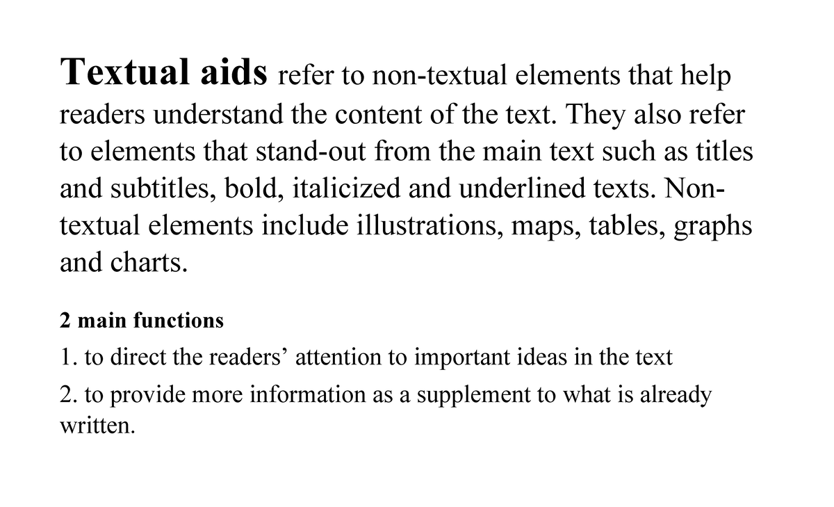 Textual-aids English - Textual Aids Refer To Non-textual Elements That ...