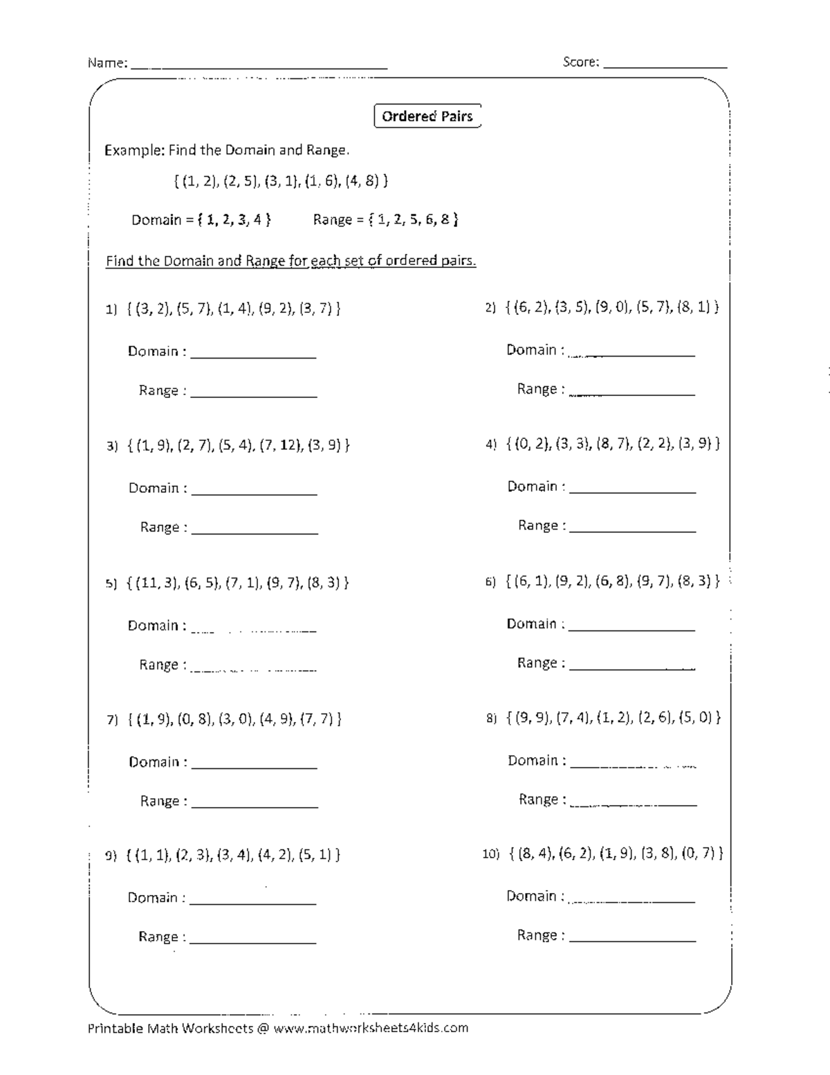 Domain Range Practice Sheet - Bachelor of Secondary Education - Studocu
