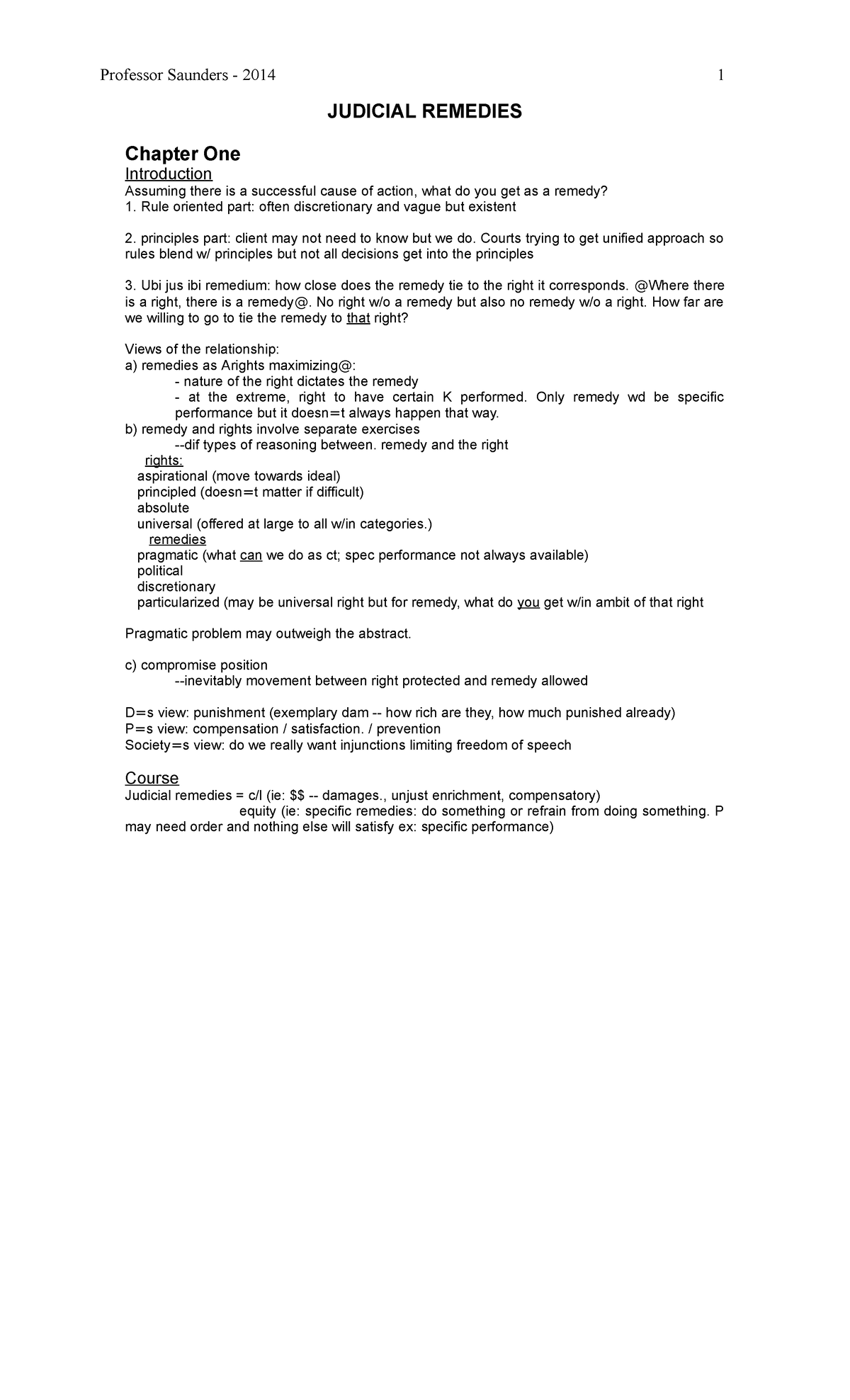 LAWS 2013 Judicial Remedies Professor Saunders 2014 1 JUDICIAL