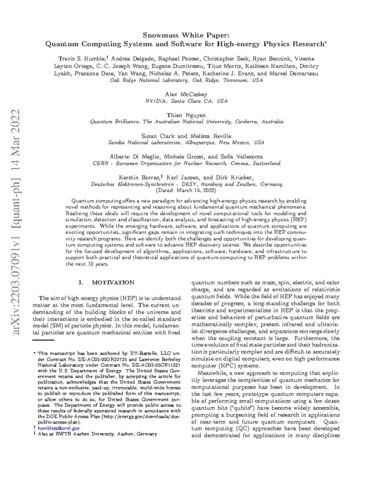 Snowmass White Paper Quantum Computing - ArXiv:2203 [quant-ph] 14 Mar ...