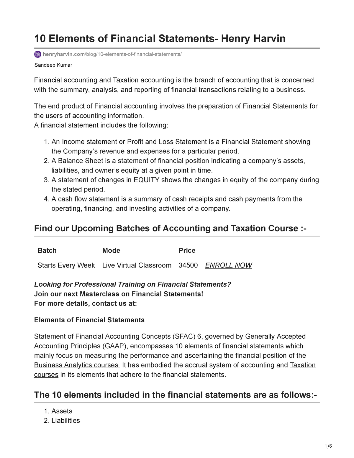 What Are The Main Elements Of Financial Statements