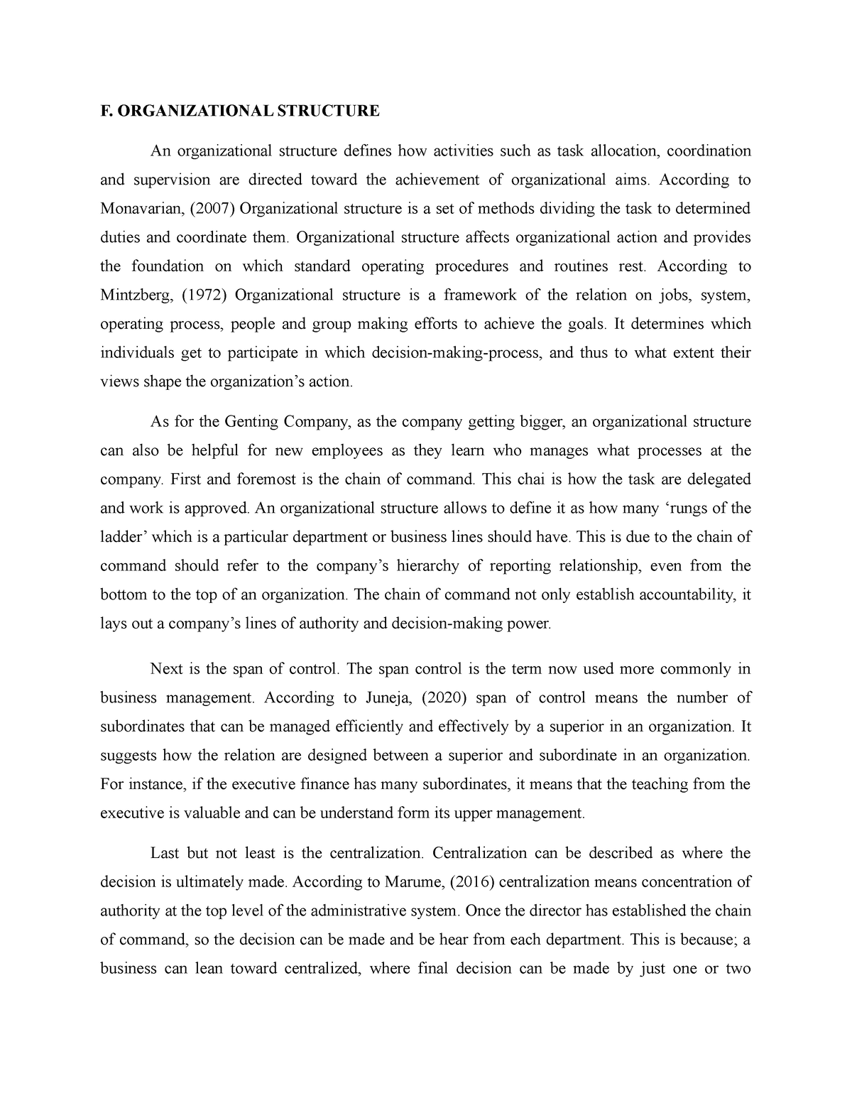 Annual Report - F. Organizational Structure An Organizational Structure 