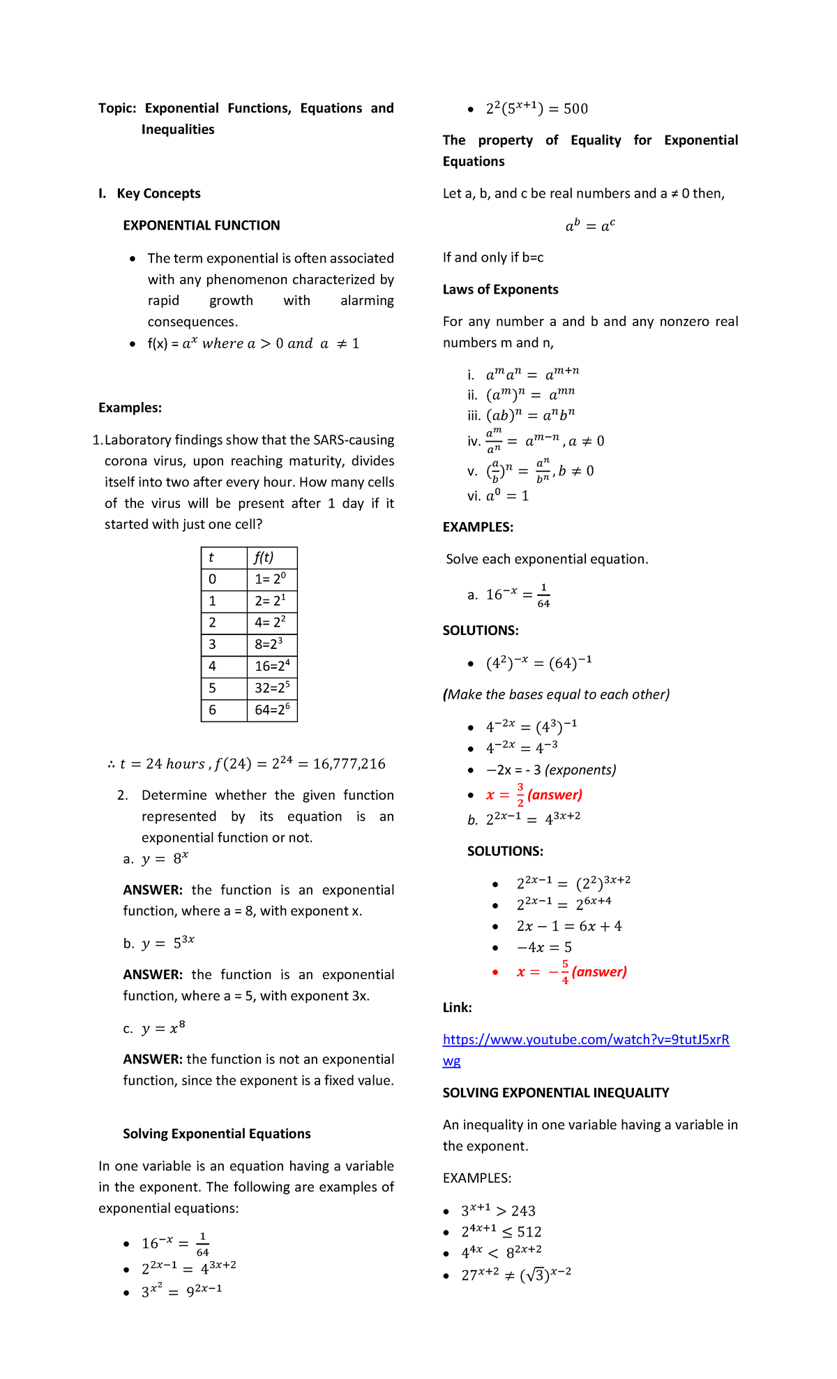 Exponential Functions Equations and Inequalities - Key Concepts ...
