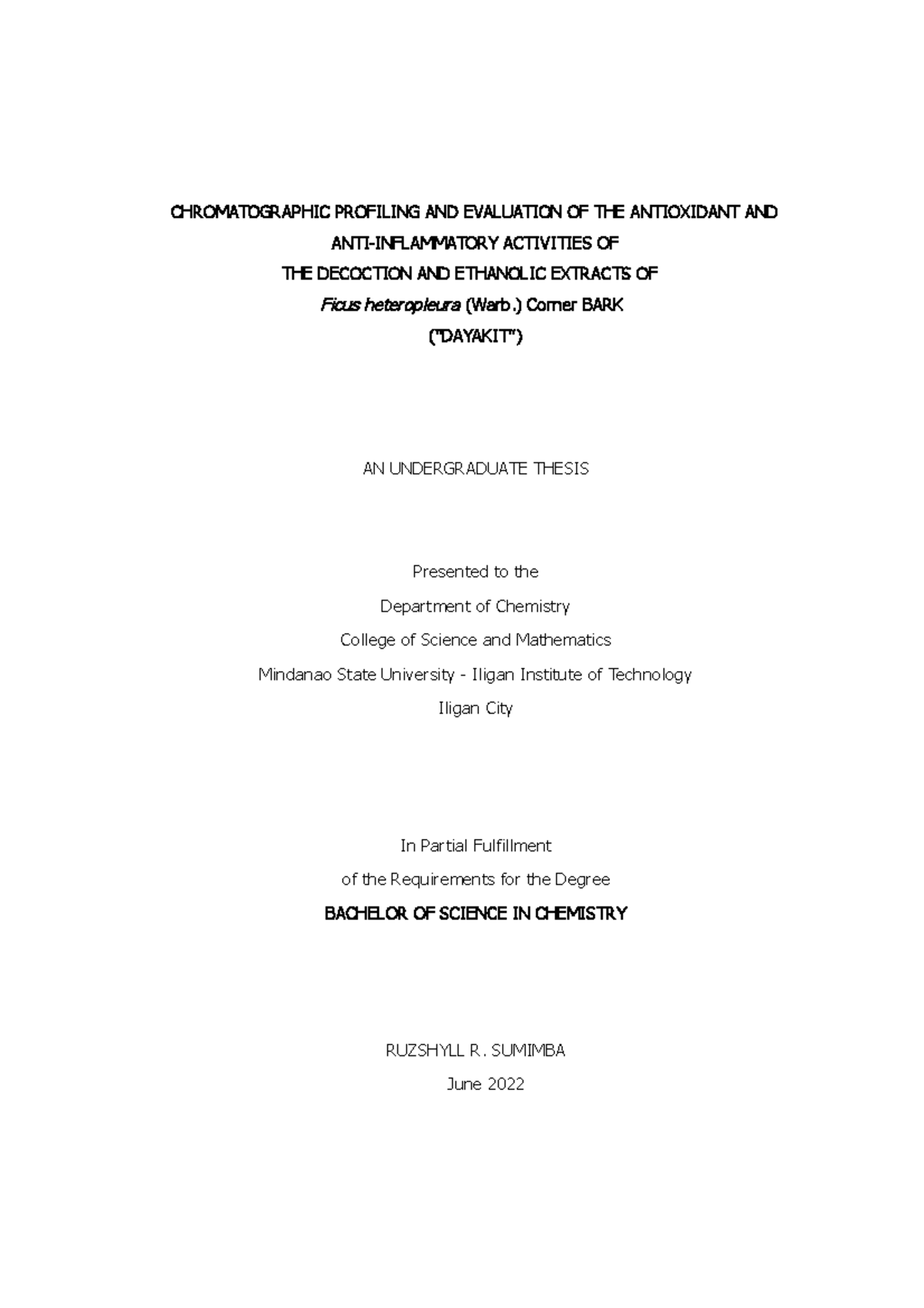 Sumimba Table Of Contents Final - I Chromatographic Profiling And 