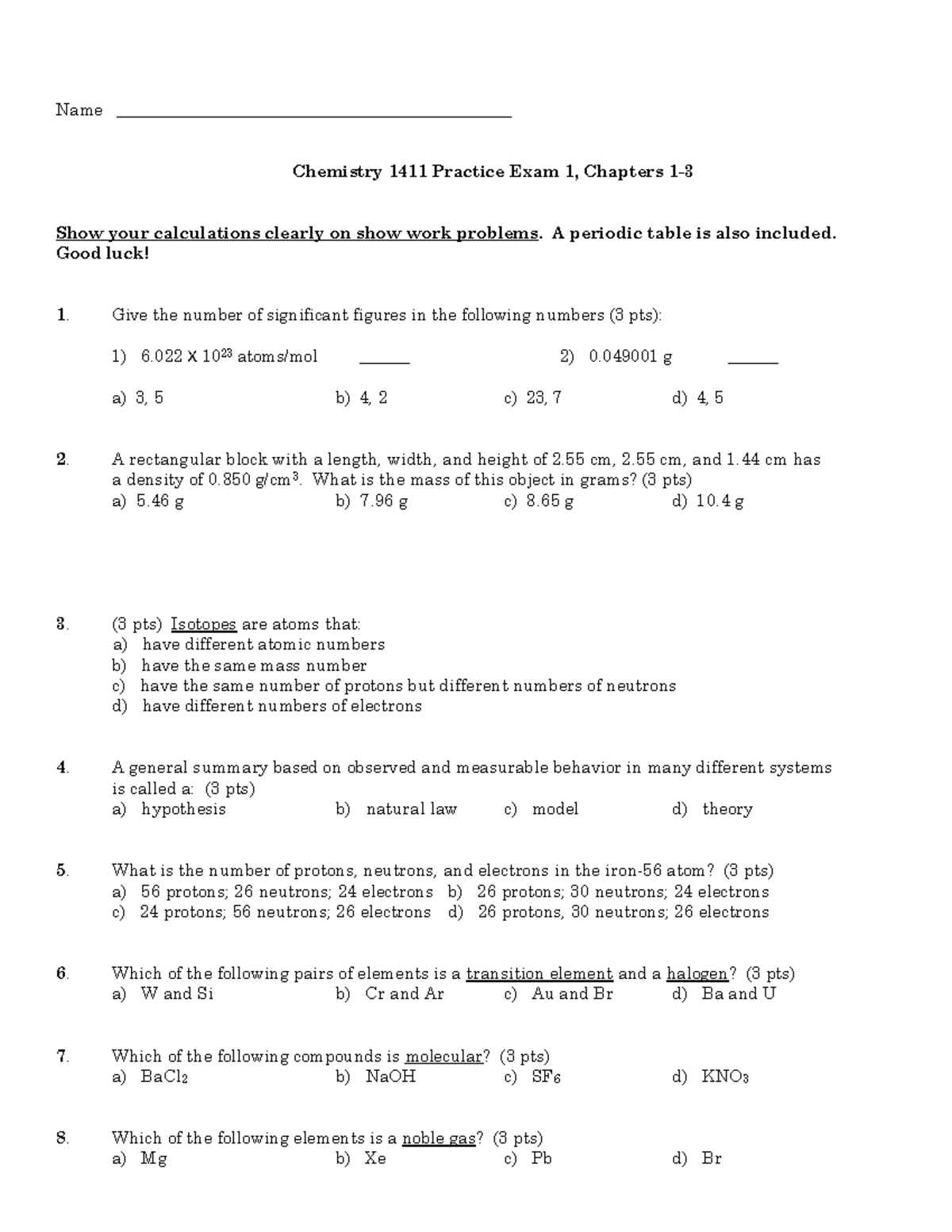 Exam from net - with answers - Name ...