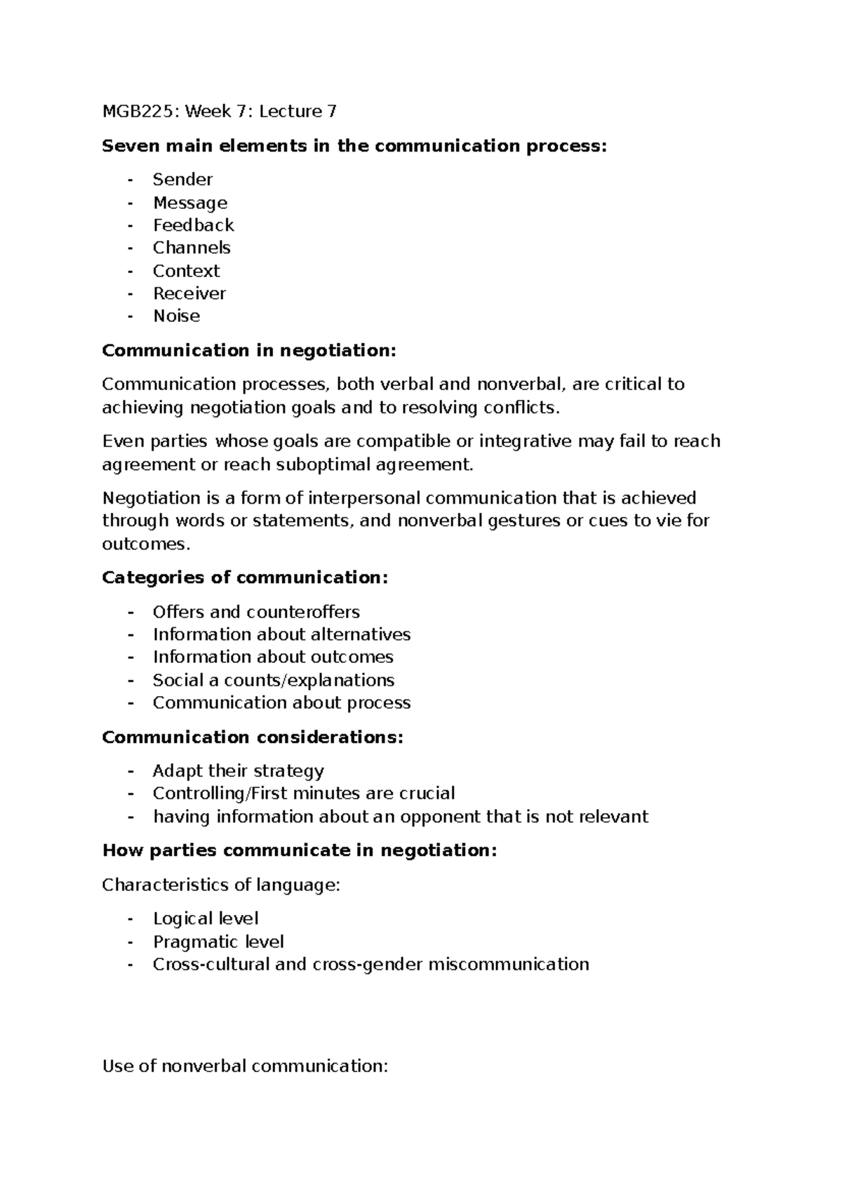 Lec 7 - Lecture notes for week 7 - MGB225: Week 7: Lecture 7 Seven main ...