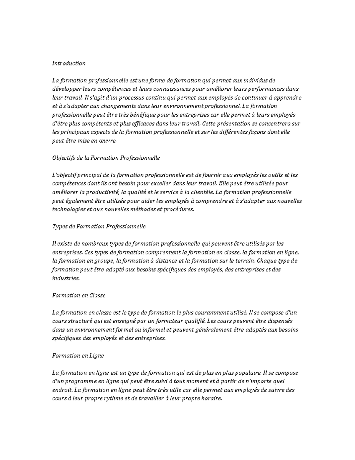 Professional Development note study - Introduction La formation ...