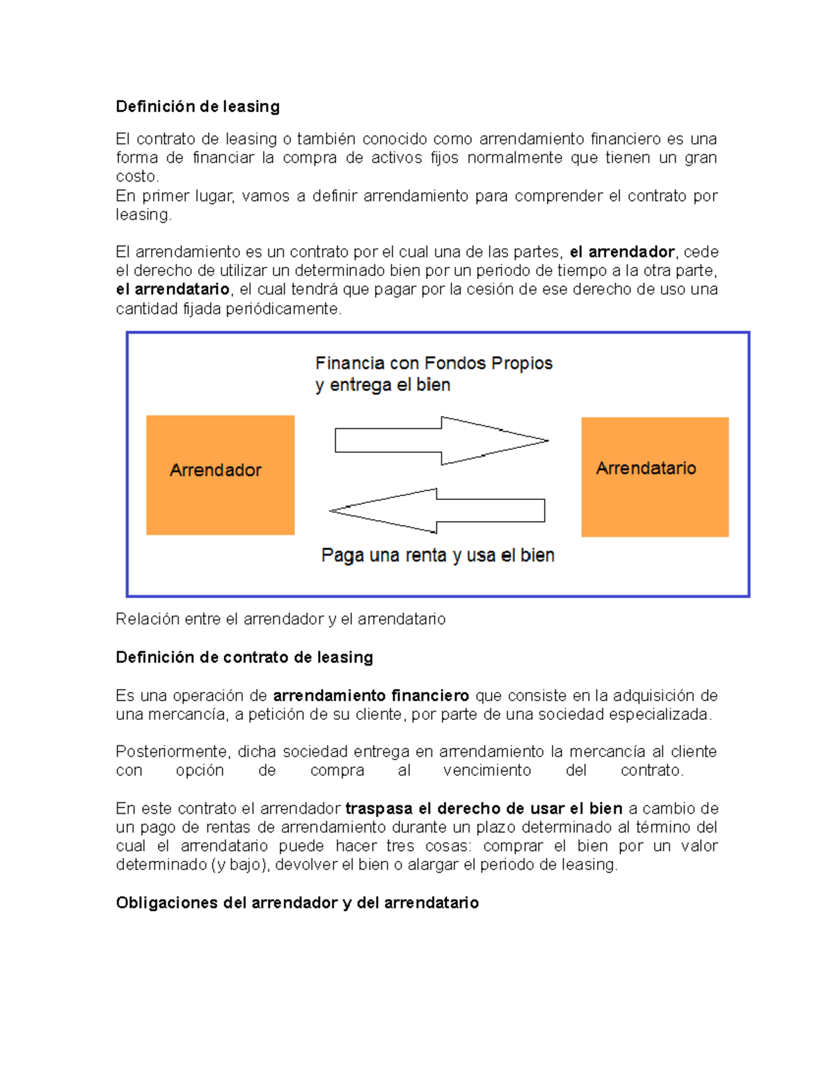 Contratos Atipicos Contrato summary Definición de leasing El