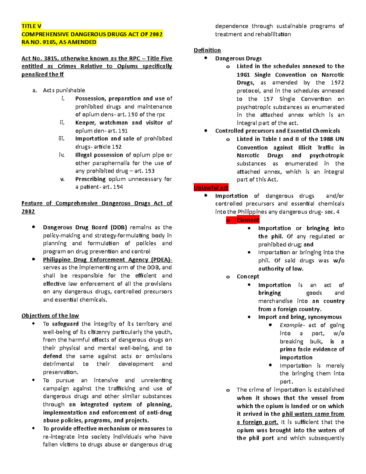 Chapter 5 COMPREHENSIVE DANGEROUS DRUGS ACT OF 2002 RA NO. 9165, AS