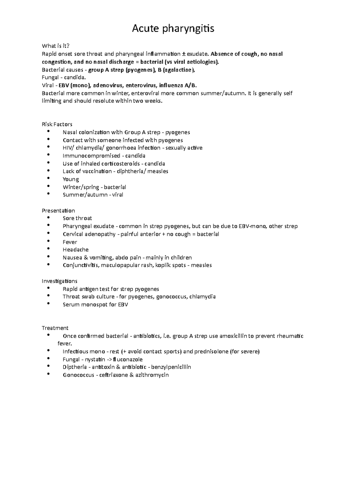 Acute pharyngitis - Lecture notes 1 - Acute pharyngitis What is it ...