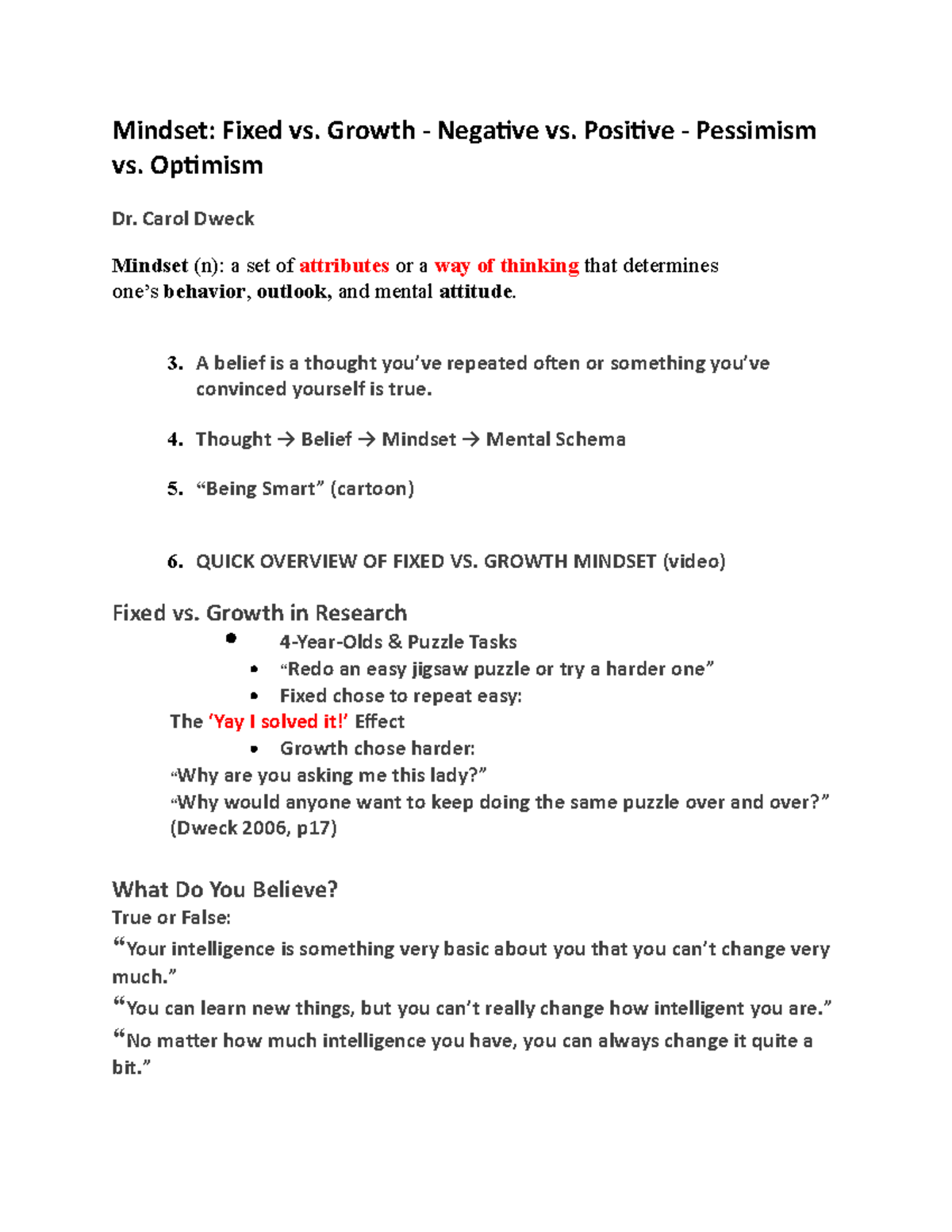 Topic 8-Mindset - Prof. Steve Uhlenbrock - Mindset: Fixed vs. Growth ...