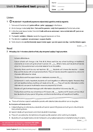 Junior Explorer 6 Testy Unit 1 - Junior Explorer 6 Unit 1 Standard Test ...