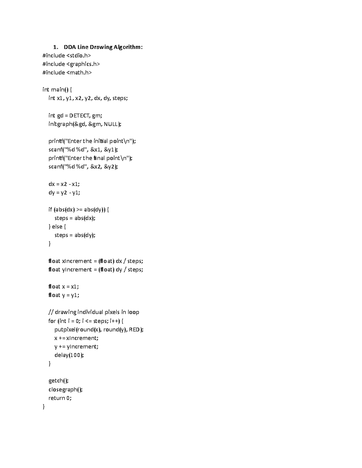 All lab programs - computer graphics lab - DDA Line Drawing Algorithm ...