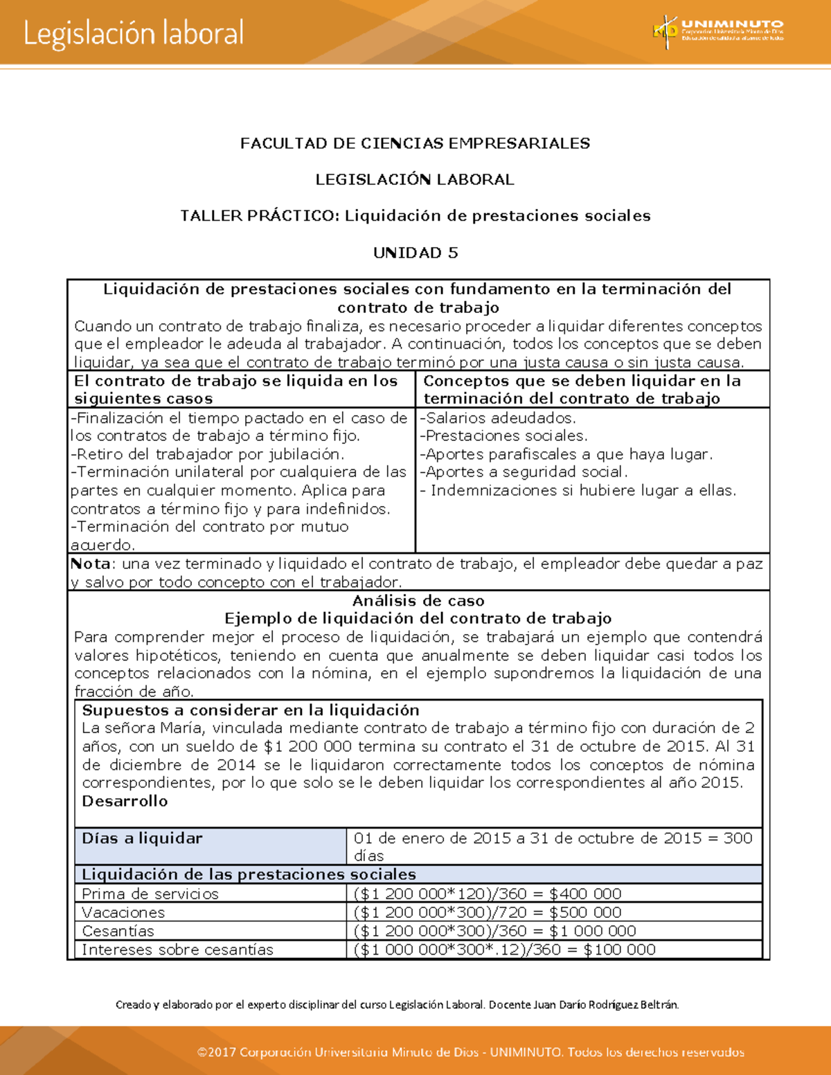 Uni5 Act7 Liq Soc - TALLER PRÁCTICO: Liquidación De Prestaciones ...